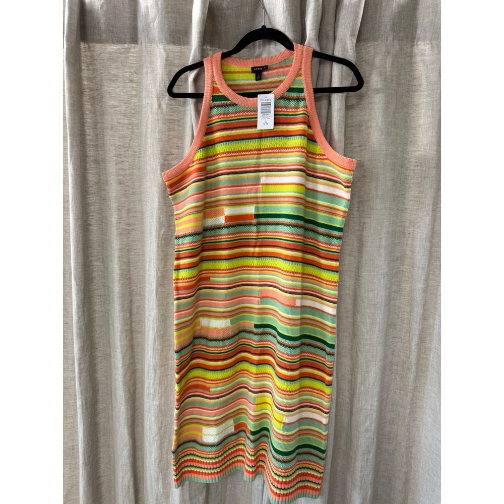 Torrid Mini Crochet Tank Dress Stripe Multi 1X 14-16 Sleeveless Knit 40370361